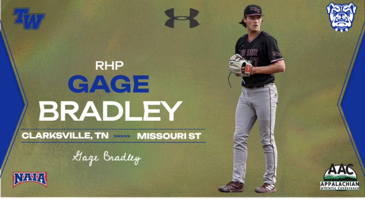 Tennessee Wesleyan Baseball (@twubaseball) on Twitter photo Please welcome Gage Bradley <a href="/gage_bradley27/">Gage Bradley</a> from Missouri State and a Clarksville, TN <a href="/ClarksvilleTN/">Clarksville Today</a> native. Please welcome Gage Bradley <a href="/gage_bradley27/">Gage Bradley</a> from Missouri State and a Clarksville, TN <a href="/ClarksvilleTN/">Clarksville Today</a> native.