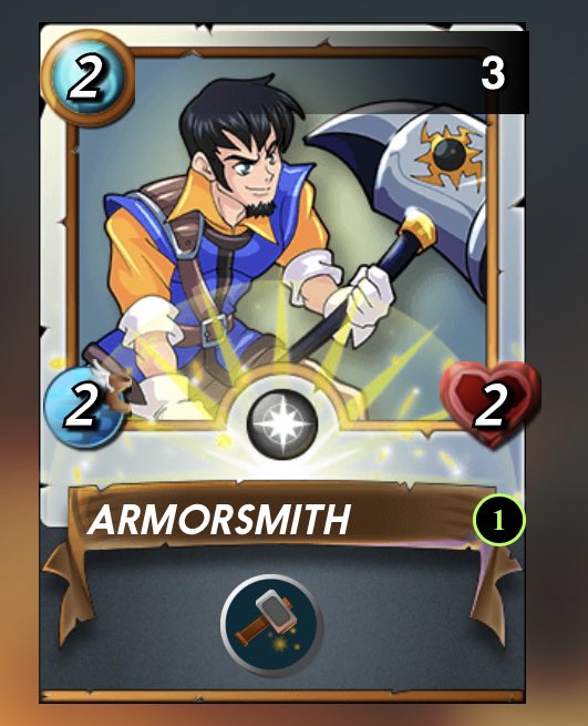 TomKrochock's tweet photo. More examples of @splinterlands cards that are great at lv. 1 !! Love the #Armorsmith for 2 mana and pair him up with Zyriel to make him a damage dealer! What’s your favorite combo? https://t.co/H1uxHLal3A