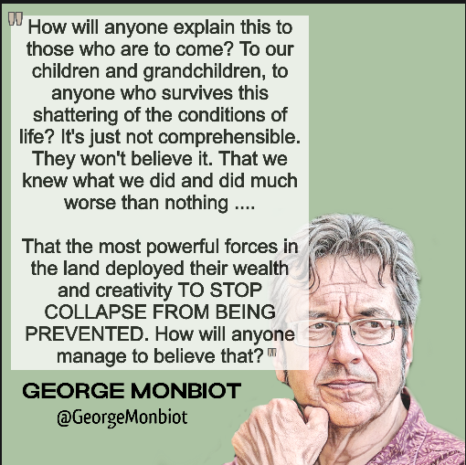 Another great philosopher of these times @GeorgeMonbiot from his thread yesterday. I think we are all becoming philosophers. We're having deep thoughts about the whole picture and as we add up all the facts we are asking questions & telling final truths. #ClimateEmergency