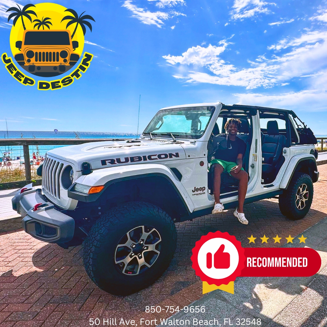 ⚠️ Make your beach getaway unforgettable! Cruise the coast in a stylish Jeep from #JeepDestin. Enjoy the sun, sand, and sea with #UnlimitedMileage #JeepRental #BeachAdventure #CrabIsland #Destin #30a #Pensacola #Fortwalton 🚗💨