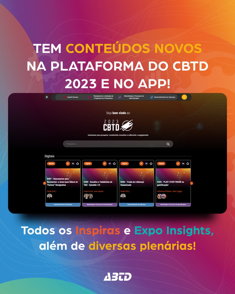 É muito conteúdo disponível pra você. E lembre-se, você tem até dezembro pra aproveitar tudo. Será que dá tempo? Melhor começar já!

Inscreva-se gratuitamente como Visitante: mla.bs/d77c7665

#abtd #treinamento #desenvolvimento #desenvolvendopessoasenegócios #CBTD2023