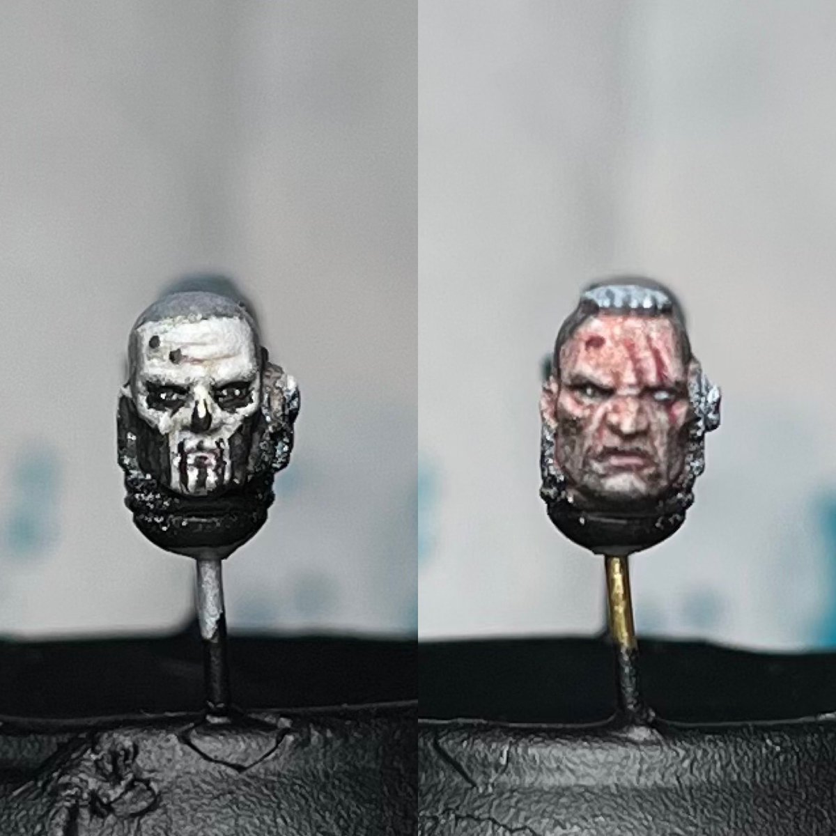 minus_tom's tweet photo. Faces done for two chunky boys (a Mortifactor and a Lamenter) for the Deathwatch - loving these guys as a change of pace from the Tyranids! #WIP #PaintingWarhammer #WarhammerCommunity #Deathwatch #Bladeguard #Faces #Brushstrokes #FuckSmoothness https://t.co/33BZ5iP0sc