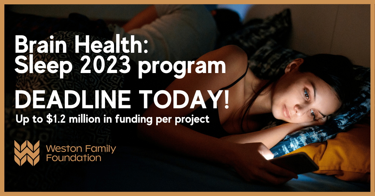Last chance! Deadline today at 2pm ET to submit letters of intent (LOIs) for the Brain Health: Sleep 2023 program.