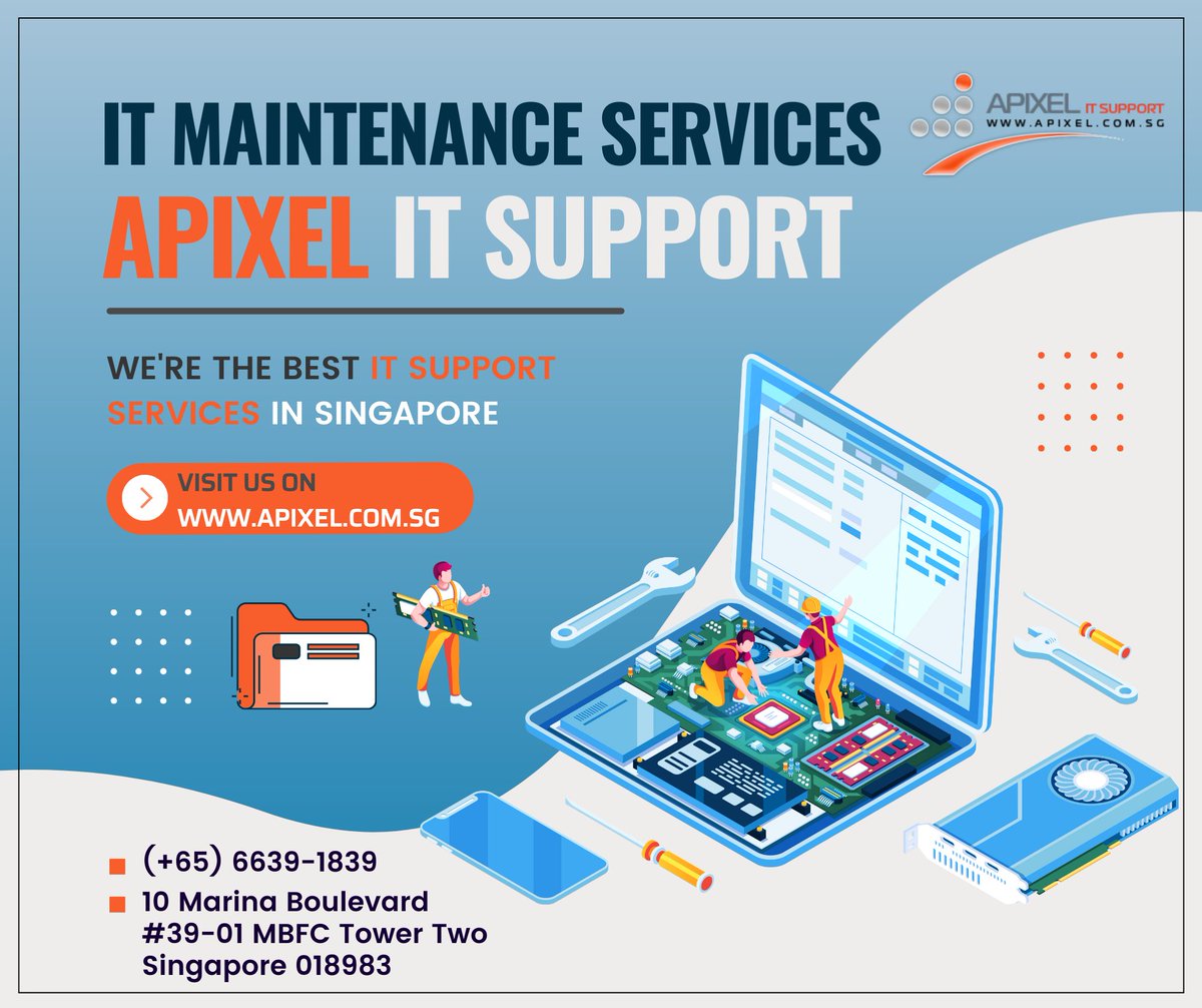 ApixelITSupport's tweet image. 🌟 Keep your IT systems at peak performance with Apixel IT Support&apos;s professional IT Maintenance Services! 🛠️💻
Apixel IT Support is your go to services.
Call us now at (+65) 6639-1839 or visit our website at apixel.com.sg
 #ITMaintenance #ApixelITSupport