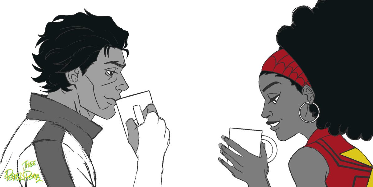 pearlytheepear's tweet photo. Coffee Date ☕

They decided to take a small break from managing the SpiderVerse and their spider-teens 😙

(how do I tag this lmao) #JessicaDrew #MiguelOHara #FangBike #ODrew #MiJess #AcrossTheSpiderVerse https://t.co/eASxkTObl2
