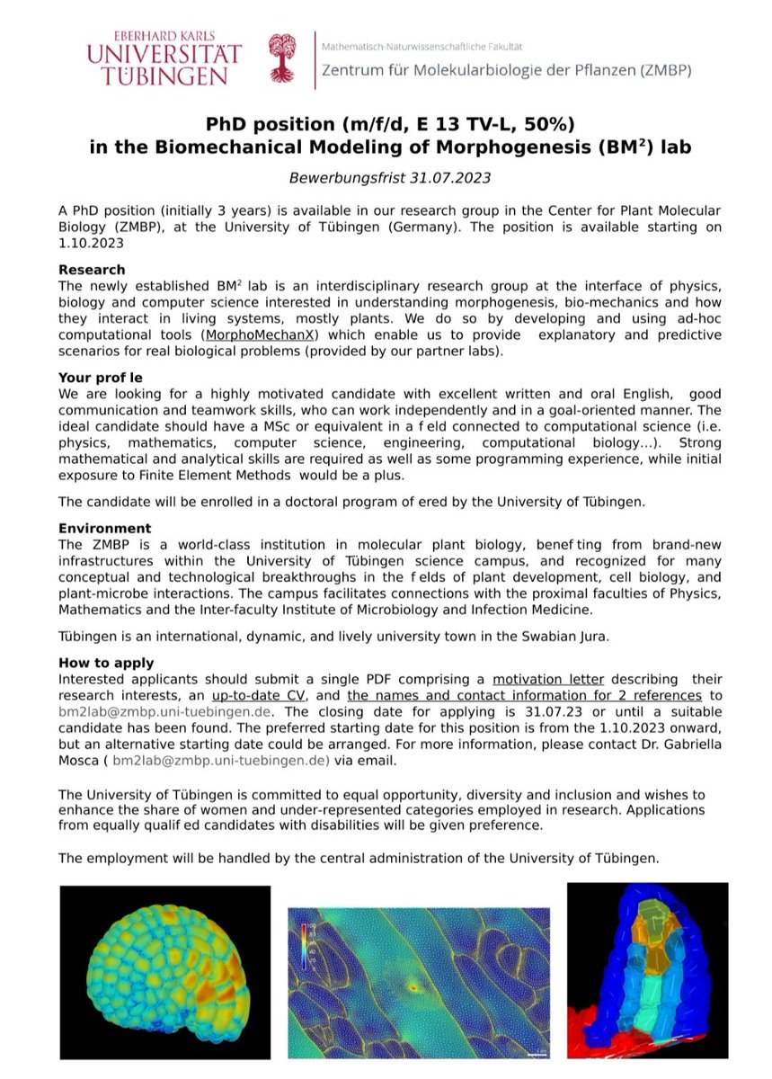 mda524360's tweet image. Fully Funded #PhD position is available in the Biomechanical Modeling of Morphogenesis Lab, University of Tubingen, Germany 🇩🇪.uni-tuebingen.de/impressum/

Supervisor Website: gabriellamosca.altervista.org/joomla/

**E-Mail: gabriella.mosca@tum.de

#BiomechanicalModeling #Morphogenesis #FEM