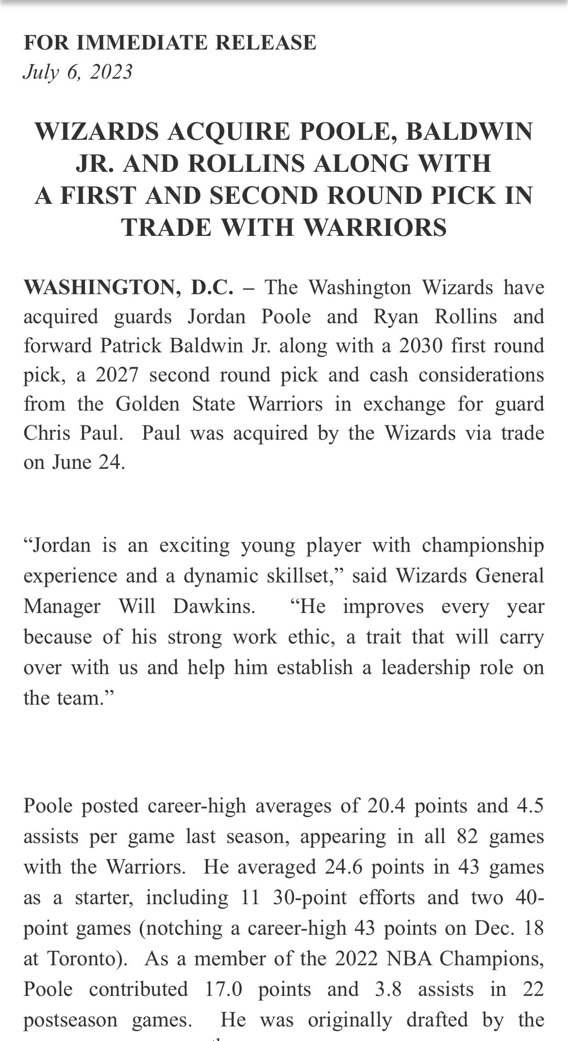 Focus TV On Twitter WashWizards Have Acquired Guards Jordan Poole focus-tv-on-twitter-washwizards-have-acquired-guards-jordan-poole
