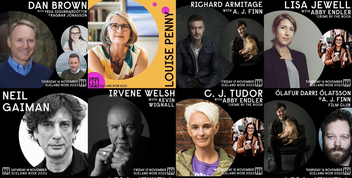 Our @icelandnoir festival in November is almost sold out yet again. Such amazing talent this year, including @AuthorDanBrown #louisepenny @neilhimself @IrvineWelsh @RCArmitage @lisajewelluk @cjtudor @OlafurDarri @crimebythebook #ajfinn @YrsaSig @katrinjak #elizareid