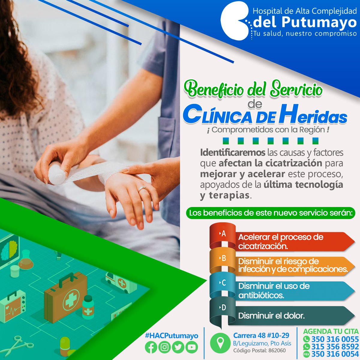 Nuestro Hospital De Alta Complejidad Del Putumayo, está proyectado al cuidado integral de la piel, al manejo de todo tipo de heridas y a mejorar la calidad de vida a través de la implementación del nuevo servicio de Clínica De Heridas. 📷
#HACPutumayo
#TuSaludNuestroCompromiso