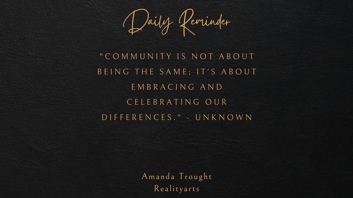 Realityarts's tweet photo. "Community is not about being the same; it's about embracing and celebrating our differences." - Unknown

#quotes #quotesoftheday #weeklyquotes #realityarts #creativity #community #InspirationalQuotes #dailyreminders https://t.co/8SaocjNTZP