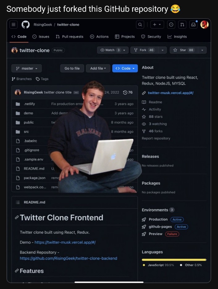 GithubProjects's tweet photo. Somebody did fork it so bad! 😂 https://t.co/L7vqeQUKJY