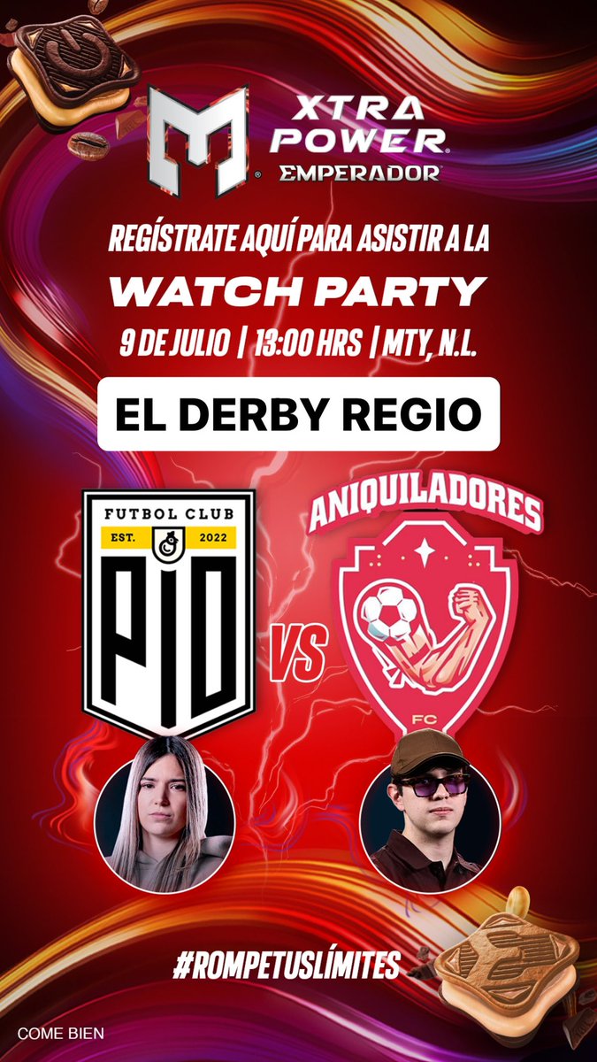 GENTE DE MONTERREY 🤠

Este domingo 9 de Julio a la 1pm se jugará el derby regio: Aniquiladores FC 🆚 Pio FC 💪🐥

Rivers y yo haremos un watch party desde Monterrey reaccionando al partido junto a ustedes.

AFICIÓN DE ANIQUILADORES, ES EL MOMENTO, REGÍSTRENSE EN: