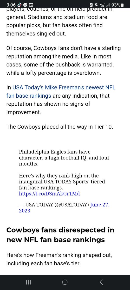 BigDSports24_7's tweet photo. Anyone who reads Mike Freeman from USA Today and likes his trash ass articles please remove me from your follow. Heres a sample of his latest work . #DallasCowboys #MikeFreeman #USAToday #fuckphilyfans https://t.co/ZHZC0r4dA4
