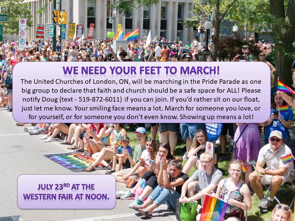If you are a #uccan member in #ldnont we need you to march with us. If you are belong to another church and want a church group to march with, you are welcome to join.