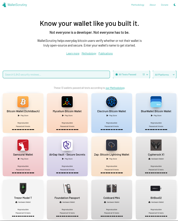 WalletScrutiny's tweet photo. The re-design is finally live!

Great thanks to

@bitcoin_design @GBKS @MogashniNaidoo for awesome improvements that we have refined over 16 calls and much research in between
@spiralbtc for sponsoring us
@vswee for implementing the very challenging changes over 350 commits! https://t.co/cbP0yW7pa4