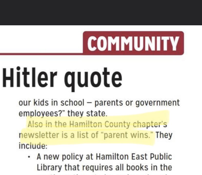 NoNoNotorious4's tweet photo. Hey @CI_Carmel - What's with the free advertising at the end of your article about Moms for Liberty? The subject of the piece was how they quoted *Hitler* in their newsletter. https://t.co/sCRlwfFq8g