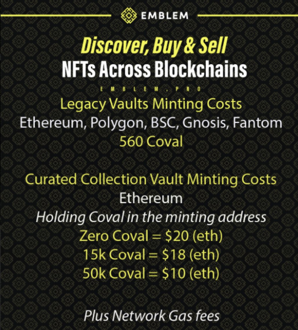 Emblem Vault on Twitter "Vaulting Fees 20 in ETH per vault mint 10