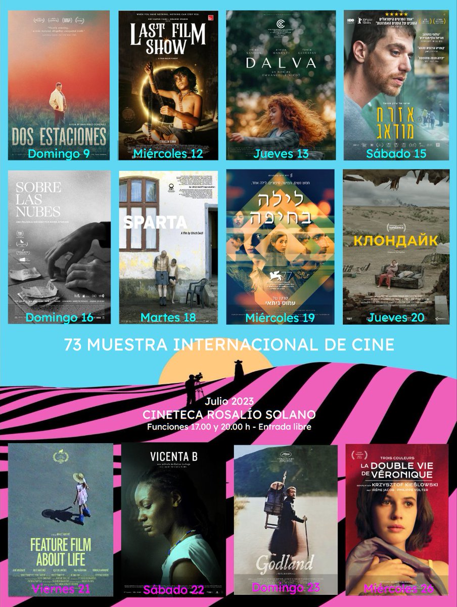 La📍 Cineteca Rosalío Solano está lista para presentar la 73 Muestra Internacional de Cine 🎥
🌟 14 títulos, la mayoría producciones de 2022
📅 Del 9 al 22 de julio ⏰ 17:00 y 20:00 h
Entrada libre