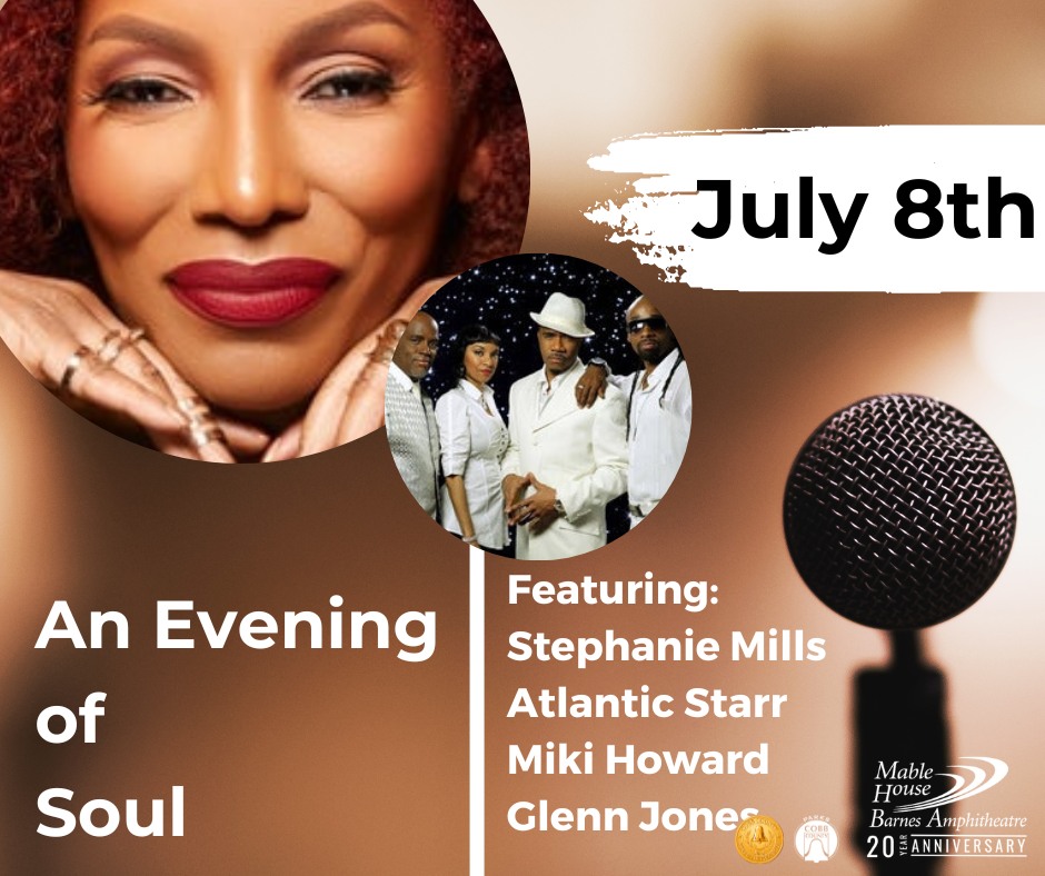 cobbcountygovt's tweet photo. Keep the party going at Mable House Barnes Amphitheatre, 5239 Floyd Rd, Mableton.  
July 8 - Soul: Stephanie Mills, Atlantic Starr, Miki Howard, Glen
July 9 - Avery Sunshine, Maysa, Jamison Ross
July 15 -   R&amp;B: Dru Hill and Silk
https://t.co/8x5LYqyc6y
#cobbcounty #mhba https://t.co/aC3xBZEJxh