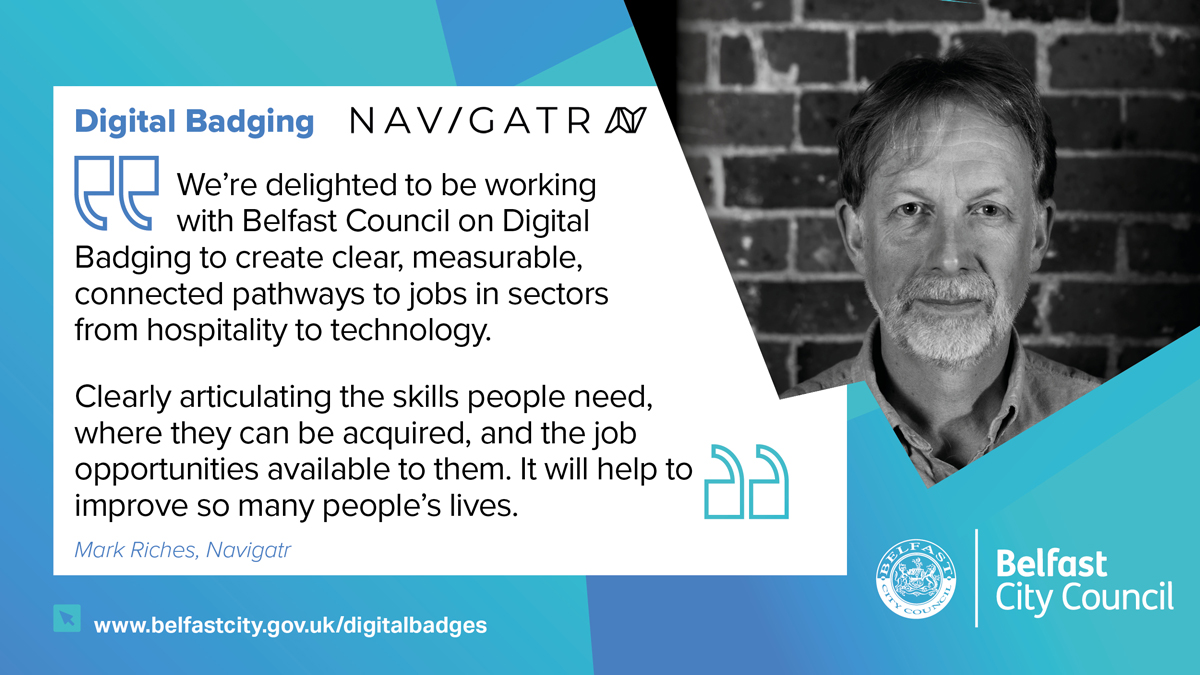 belfastcc's tweet image. We&apos;ve partnered with Navigatr to launch a digital platform in Belfast where skills are celebrated &amp;amp; connected to local learning &amp;amp; employment opportunities. 

To find out more about what the platform can offer you, visit belfastcity.gov.uk/digitalbadges #BelfastHour #DigitalBadges