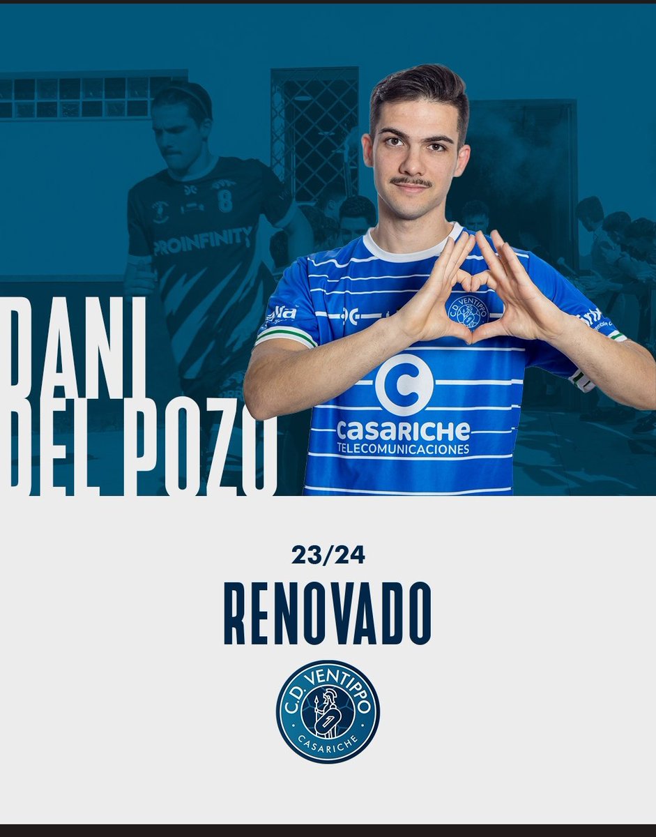 CVentippo's tweet photo. 2° Renovación 23/24

Os anunciamos la continuidad de “DANI DEL POZO” @DanielJesusIKii la próxima temporada!!!

Calidad,trabajo y creación para la sala de máquinas del equipo 🎩🛠📐

#VentippoSomosTodos⚽️💙
#DaniSeQuesa🤝
#vamosazules
#serg1oeterno https://t.co/sQLk76yOFr