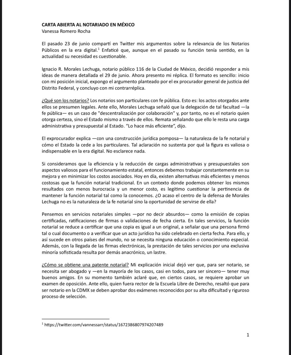 vannessarr's tweet photo. Hace un par de semanas hice una crítica a la función notarial en México. El notario @irmoralesl refutó mis argumentos.

Aquí mi contrarréplica 👇🏻 https://t.co/4XPsG0gtOr