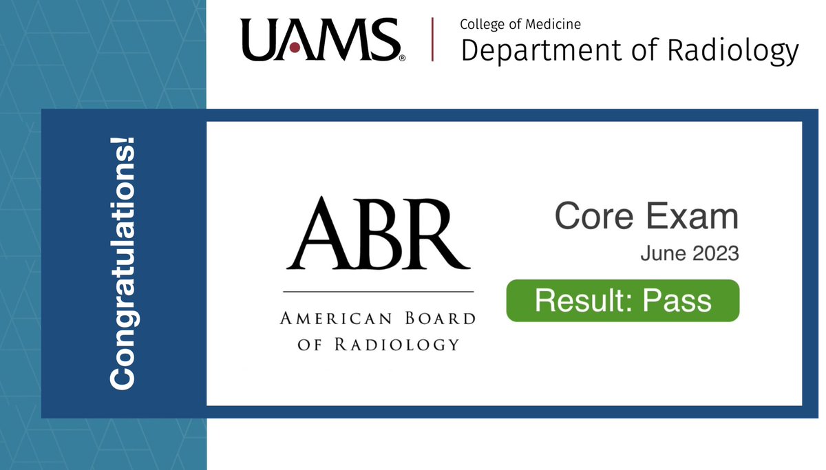 UAMS Radiology (@uamsradiology) on Twitter photo Congratulations to our <a href="/uamshealth/">UAMS Health</a> R4 #RadRes and <a href="/uams_ir/">UAMS Interventional Radiology</a> residents on yet another 100% <a href="/ABR_Radiology/">American Board of Radiology</a> core exam pass!
Wishing you all continued success!
<a href="/rangapurushoth/">Rangarajan Purushothaman</a> <a href="/theshadowfixer/">George Vilanilam</a> <a href="/DrRoopaRam/">Roopa Ram</a> <a href="/ArvChoudharyMD/">Arabinda Choudhary</a> <a href="/jambhekark/">Kedar Jambhekar</a> <a href="/Sateesh_Jay/">Sateesh Jayappa</a> <a href="/theAPDR/">The APDR</a> Congratulations to our <a href="/uamshealth/">UAMS Health</a> R4 #RadRes and <a href="/uams_ir/">UAMS Interventional Radiology</a> residents on yet another 100% <a href="/ABR_Radiology/">American Board of Radiology</a> core exam pass!
Wishing you all continued success!
<a href="/rangapurushoth/">Rangarajan Purushothaman</a> <a href="/theshadowfixer/">George Vilanilam</a> <a href="/DrRoopaRam/">Roopa Ram</a> <a href="/ArvChoudharyMD/">Arabinda Choudhary</a> <a href="/jambhekark/">Kedar Jambhekar</a> <a href="/Sateesh_Jay/">Sateesh Jayappa</a> <a href="/theAPDR/">The APDR</a>