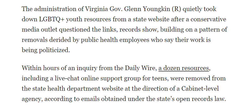 Our governor is withholding resources from LGBTQ+ youth because a right-wing outlet pressured him in to doing it. A despicable display of the spinelessness and deception we’ve come to expect from him.

washingtonpost.com/dc-md-va/2023/…