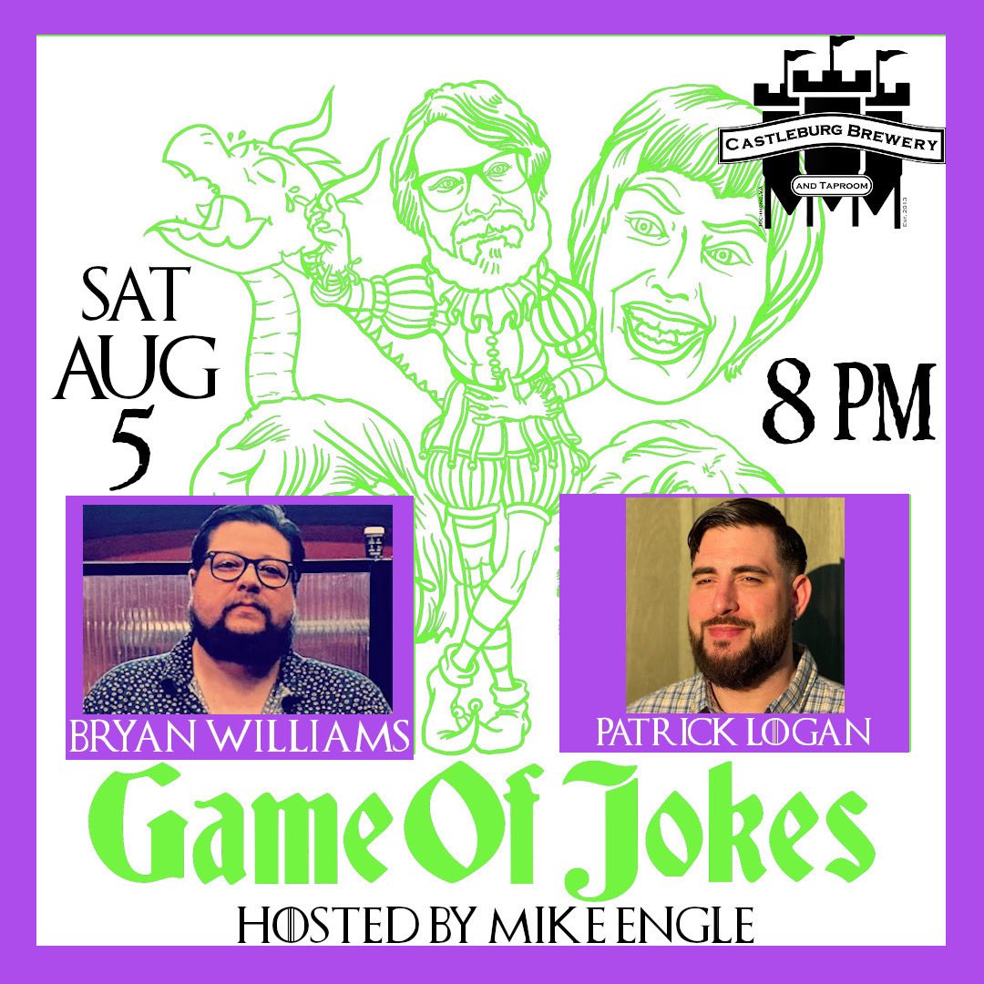 engletr0n's tweet photo. Bryan Williams &amp; Patrick Logan are best friends and they are also coheadlining Game of Jokes ⚔️at @Castleburgbrew 🏰 on Sat. August 5! 🧏‍♂️🧏‍♂️ Wanna know how to sign up for this open mic comedy competition? 😂 DM me! No cover! Grab a seat at 7:30pm. Show starts at 8pm! 💜💚💜💚 https://t.co/r64yMF2rVG