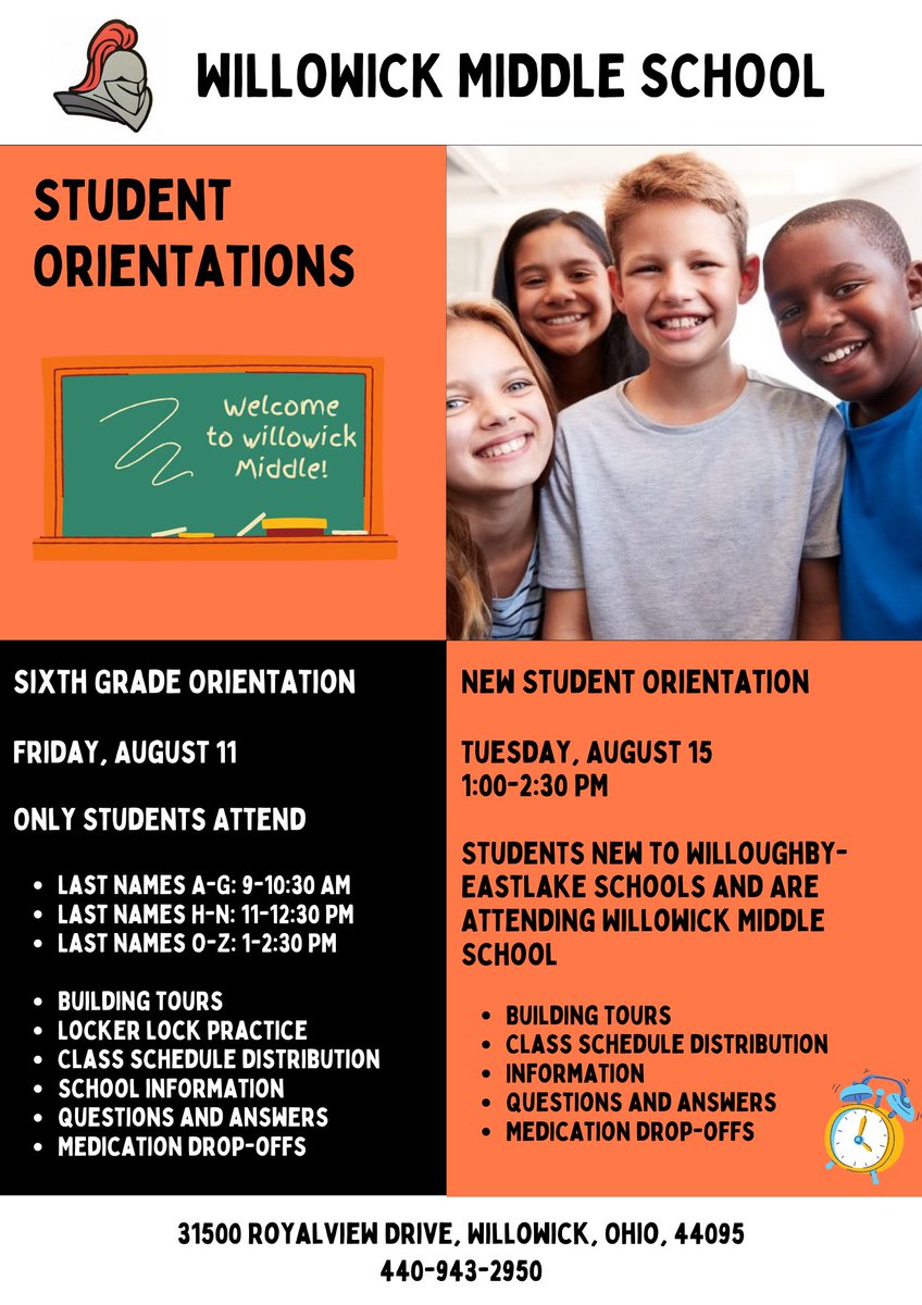 Mark your calendars for our student orientation dates and times coming up in August!  @WWMSLancerAP
