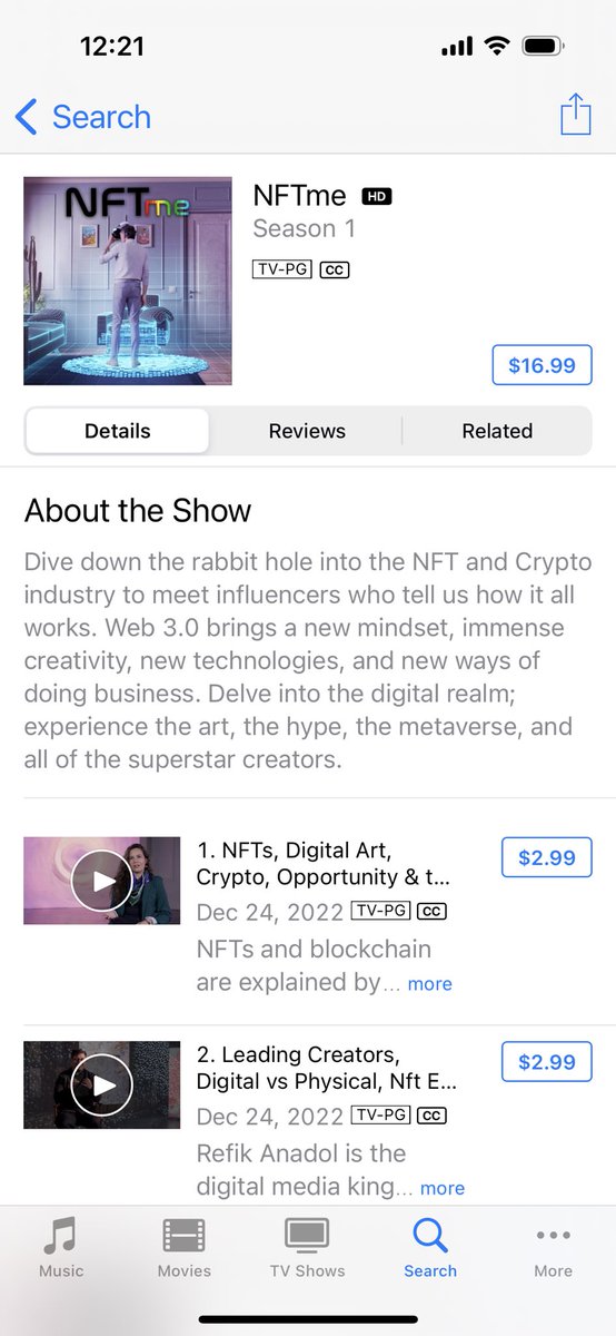 We are live on @appletv! 🤓🍿

#nftme #tv #series #apple #nft #crypto #documentary #awardwinning