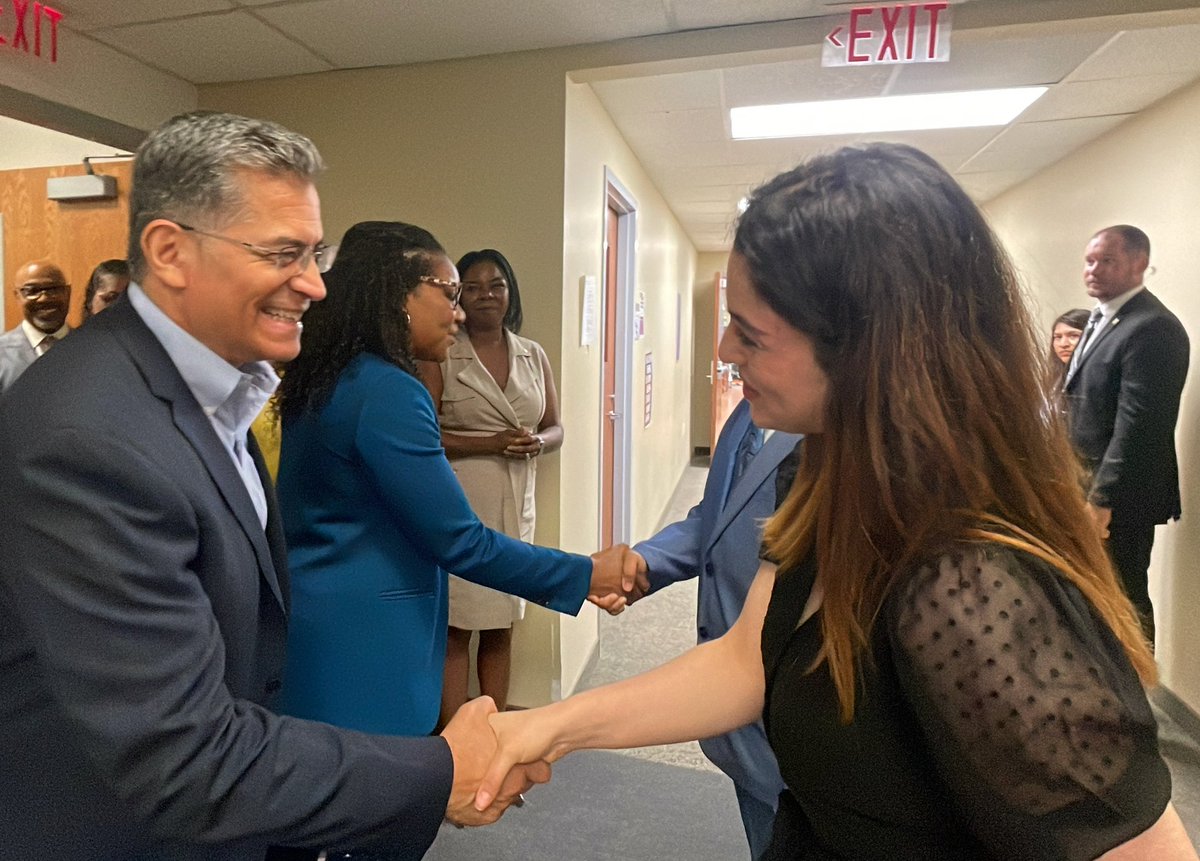 CLEMetroSchools's tweet photo. Rep. @ShontelMBrown  hosted a roundtable discussion with  @HHSGov Sec. Xavier Becerra, Congresswoman @EmiliaSykesOH , @metrohealthCLE  CEO Dr. Airica Steed, LWSH principal Juliet King and two graduates about  innovative partnership connecting students with health care careers. https://t.co/EO5BveLlqg