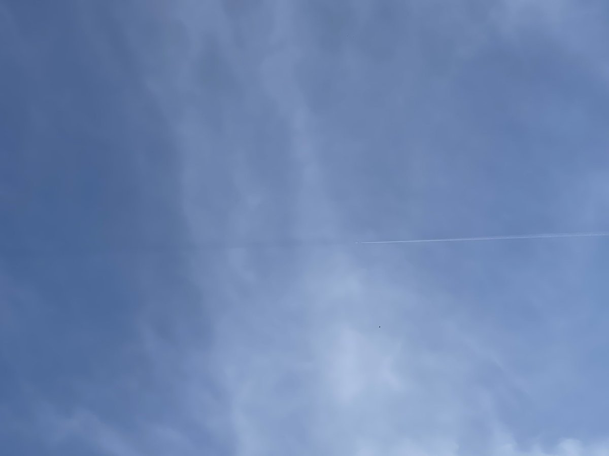 antonvanderzalm's tweet photo. This #rare #contrail can be explained as follows: Ahead of the #airplane the #shadow of the #trail that is behind the #plane, shows on the #clouds. Since no #light is #reflected from these clouds towards #earth. #Physics #Phenomena https://t.co/YH8n0eUep3