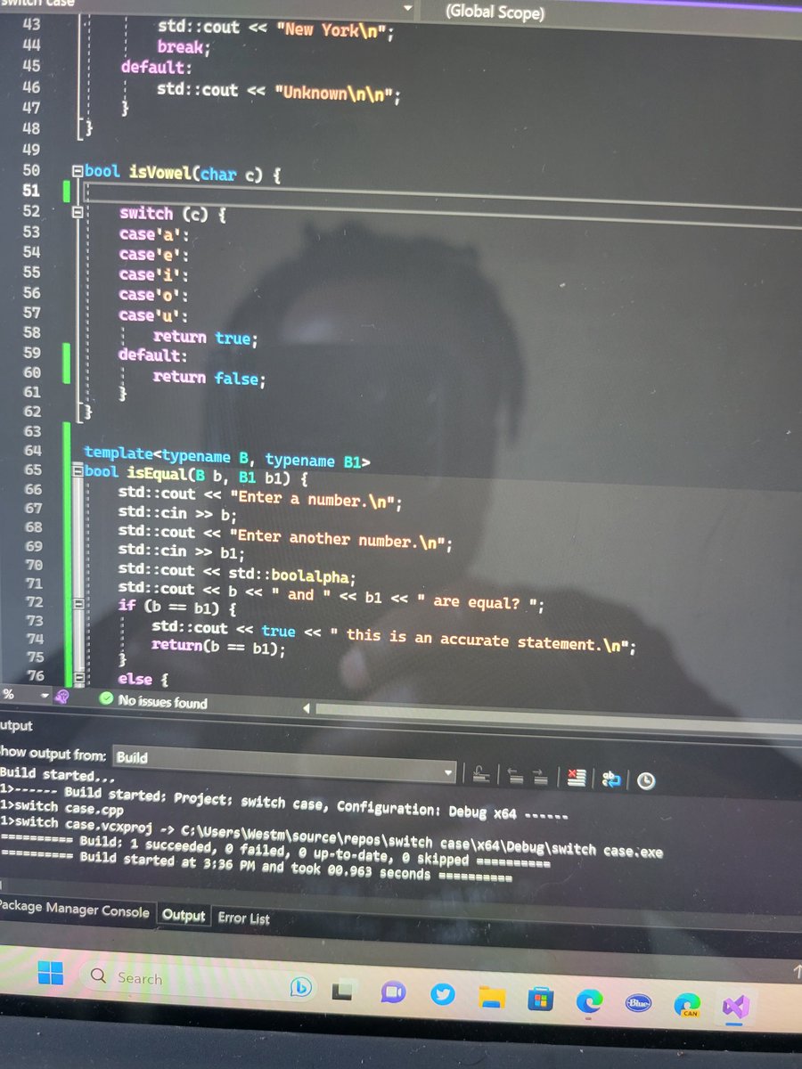WestmontiAllday's tweet image. Templates, switch cases, and boolean on a whole different level!
Templates are so useful! Back in the days, it used to look scary lol. Templates make switch cases more elite!
#Coding #Cplusplus #Cplusplusprogramming #Programming #Developer #Programmer