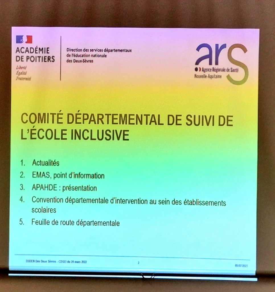 sanchez79000's tweet photo. #CDSEI co-présidé par @ARS_NA_DD79 et la directrice académique @DSDEN79 @v_guggiari : scolarisation des élèves en situation de #Handicap, présentation des mesures de la #CNH, accompagnement à domicile #APADHE et #EMAS.
Un partenariat dynamique au service des élèves #EBEP https://t.co/LenLVDftwn