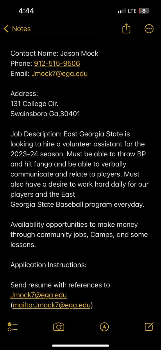 gsgoldeneaglebb's tweet photo. East Georgia State College Baseball is looking to hire a Volunteer Assistant. @SkippersDugout @ABCA1945 @FTBaseball2019 https://t.co/cWvg0NjpcT