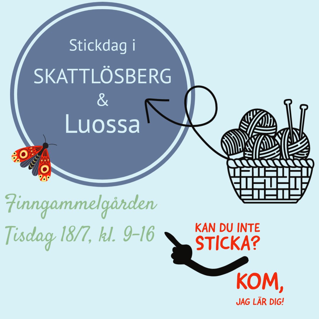 sticklingens's tweet photo. Kom på stickmys i Skattlösberg! 🧶
Kan du inte sticka men vill lära dig?
Kom! Jag lär dig!
Välkommen till Skattlösberg, Dan Anderssons inspirerande hembygd. Här väntar en förtrollande miljö av djupa skogar, blomstrande slåtterängar och hisnande panoramavyer!
#Stickning https://t.co/NjFxwUAXg7