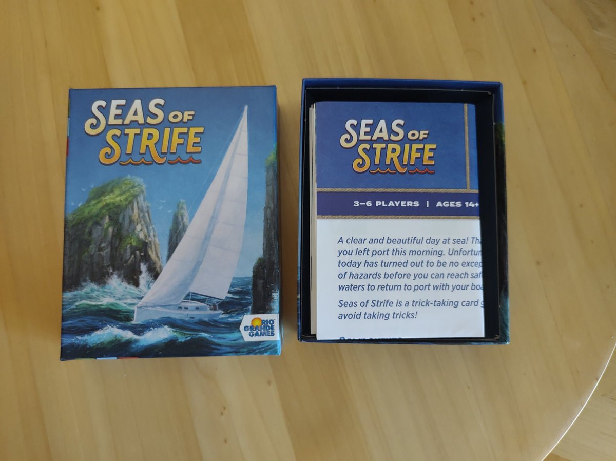 shmitz's tweet photo. I am so excited that my trick taking (or avoiding, more accurately) card game "Seas of Strife" is going to be out there for more people to  play. Just got my designer copies today. @beth_sobel did great art (as always). https://t.co/GfdWkHCmPU