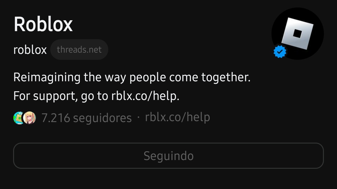 RTC em português  on X: INFORMAÇÃO: O Roblox criou uma conta na nova rede  social lançada ontem, o Threads! ➤    / X