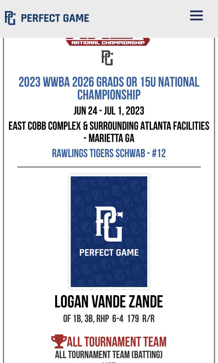vz_logan's tweet photo. I made the all tournament team for the 15u WWBA National Championship! Thank you to @RTigersILSchwab for this opportunity! @Rawlings_Tigers @RecruitTigers @VinnyRottino @PGMidwestBB @PG_Scouting https://t.co/oq0m2ga7Av