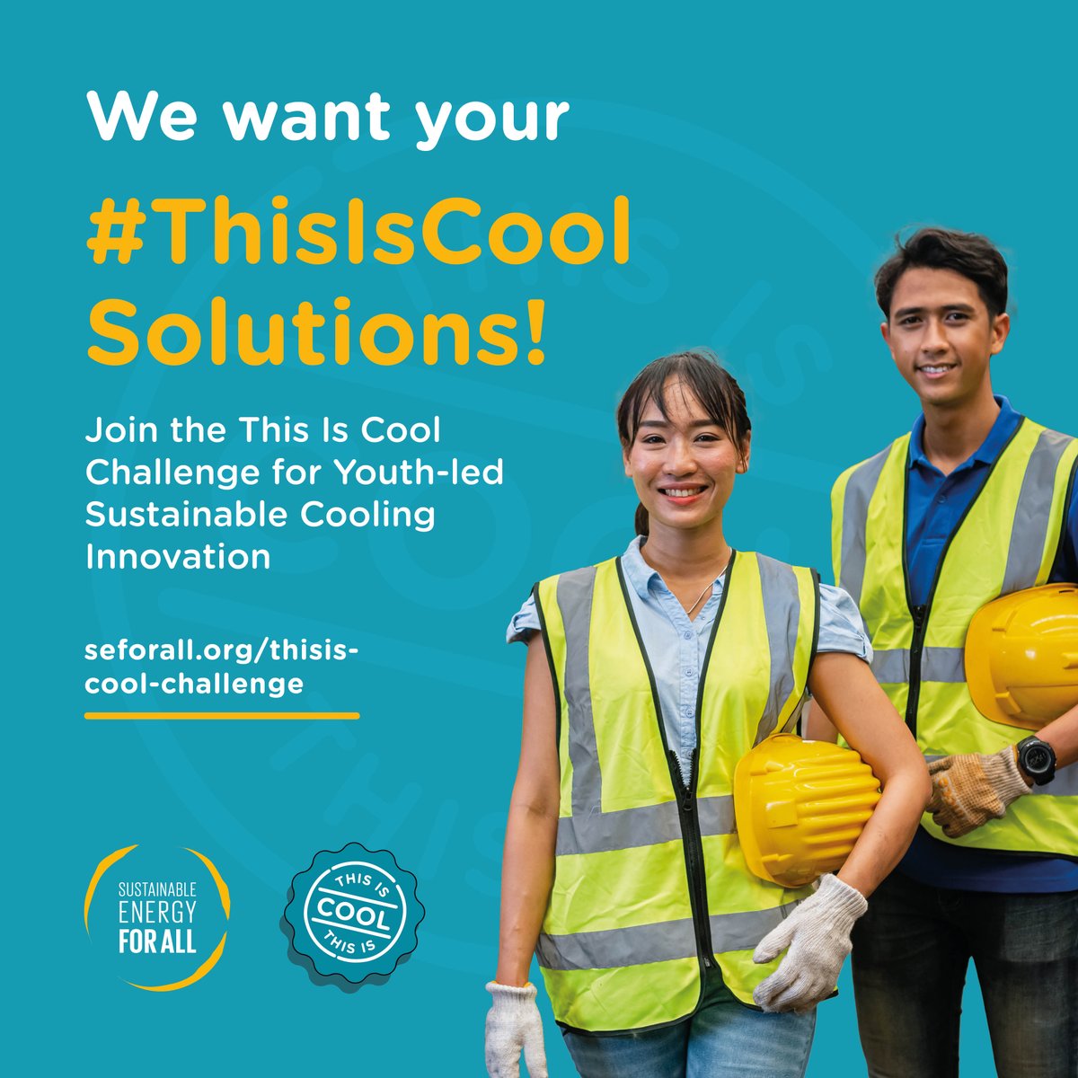Join @seforallorg's #ThisIsCool Challenge ❄️ for youth-led #sustainablecooling innovations and you could receive a cash prize 💸 to implement your cooling project! 😎

Show us what you've got! Learn more and apply by Sept. 15 ➡️ seforall.org/news-and-event…