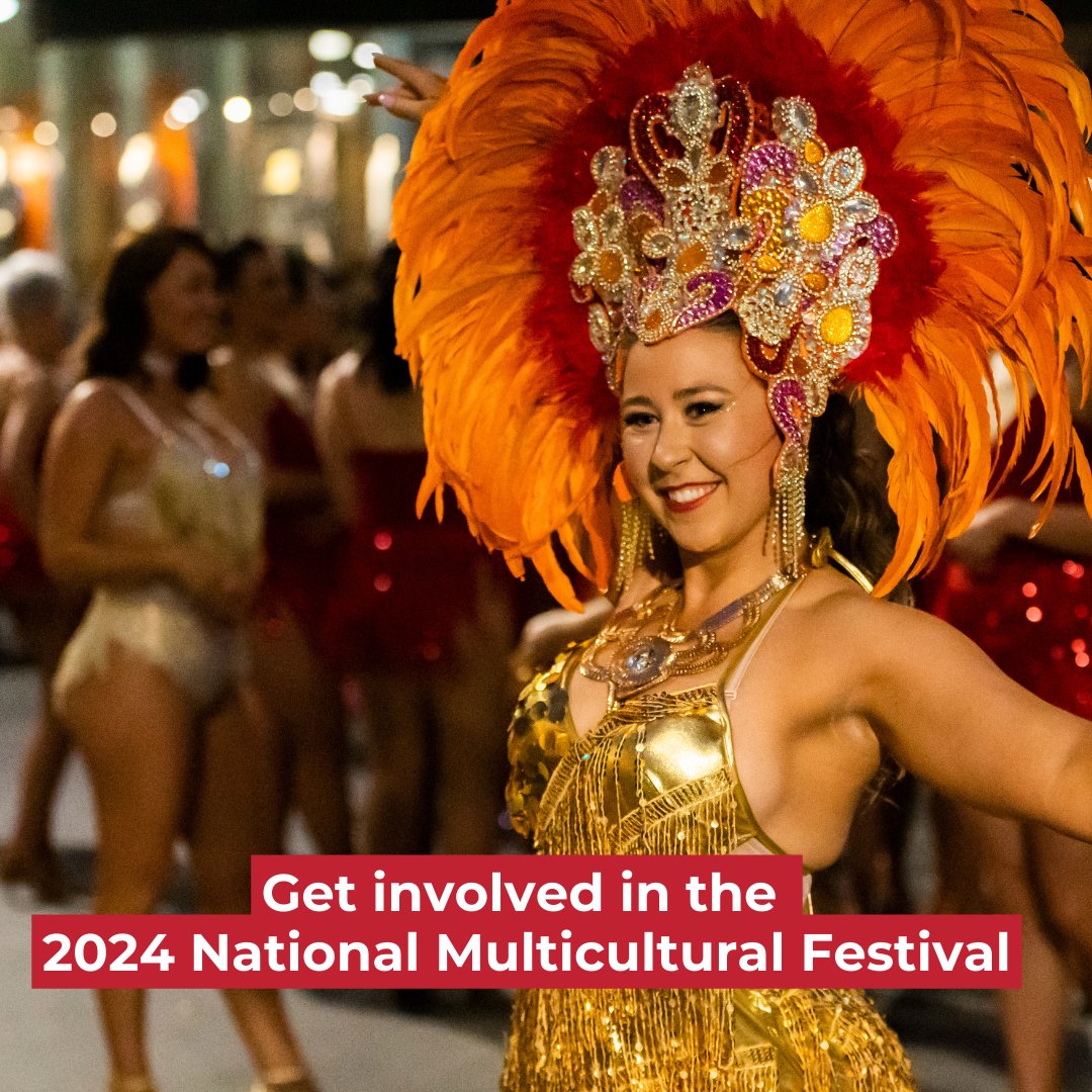 Get involved in the 2024 National Multicultural Festival! Applications for grants, performers, workshops, parade participation and stallholders are now open. Apply now: bit.ly/3pCwIgU