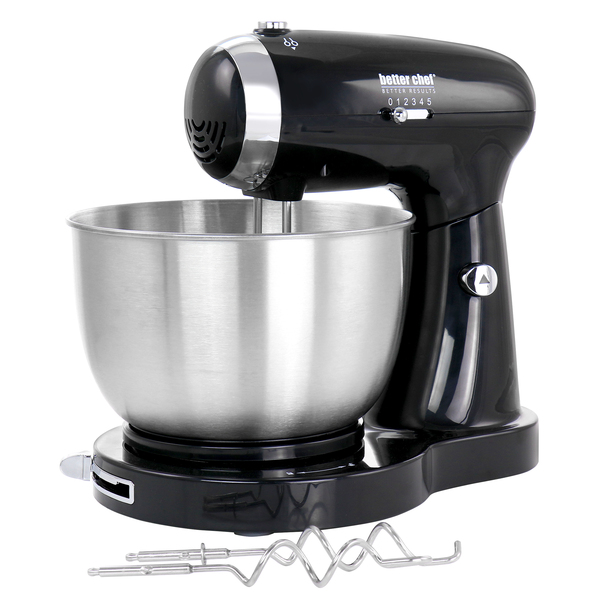 Mix, Blend, Beat and Kneed all with the Better Chef 350 Watt MegaMix Stand Mixer in Black. The 350 Watt motor and 5 speed settings. Ideal for quickly and easily mixing up your favorite cookie dough's, mashed potatoes, bread dough's and so much more!