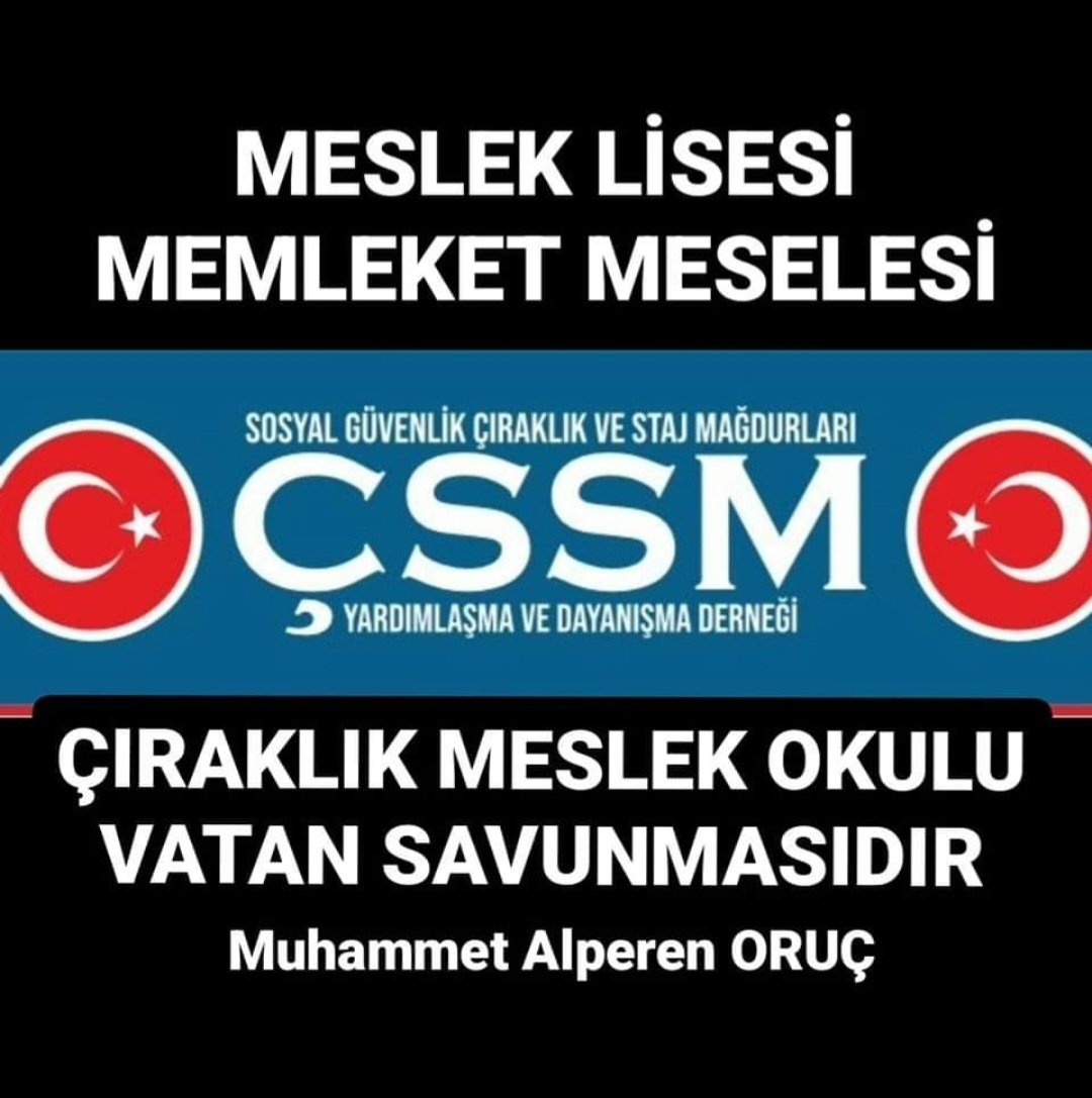 Meslek Lisesi Memleket Meselesi
Çıraklık Okulu Vatan Savunmasıdır. Umutları yeşertin. Bu çocukları üzmeyin.
<a href="/RTErdogan/">Recep Tayyip Erdoğan</a> <a href="/dbdevletbahceli/">Devlet Bahçeli</a> @ErbakanFatih <a href="/DrSinanOgan/">Dr. Sinan Oğan</a> <a href="/Bursacssmderneg/">Fatih Yeniay</a> @BeyhanN82419396 <a href="/muratkocaaa81/">ÇSSM Murat KOCAAĞA</a> <a href="/Murat45057776/">Murat TÜZÜN</a>  <a href="/kenannozell/">Kenan</a> 
👇👇
#ÇıraklıkOkuluVatanSavunmasıdır