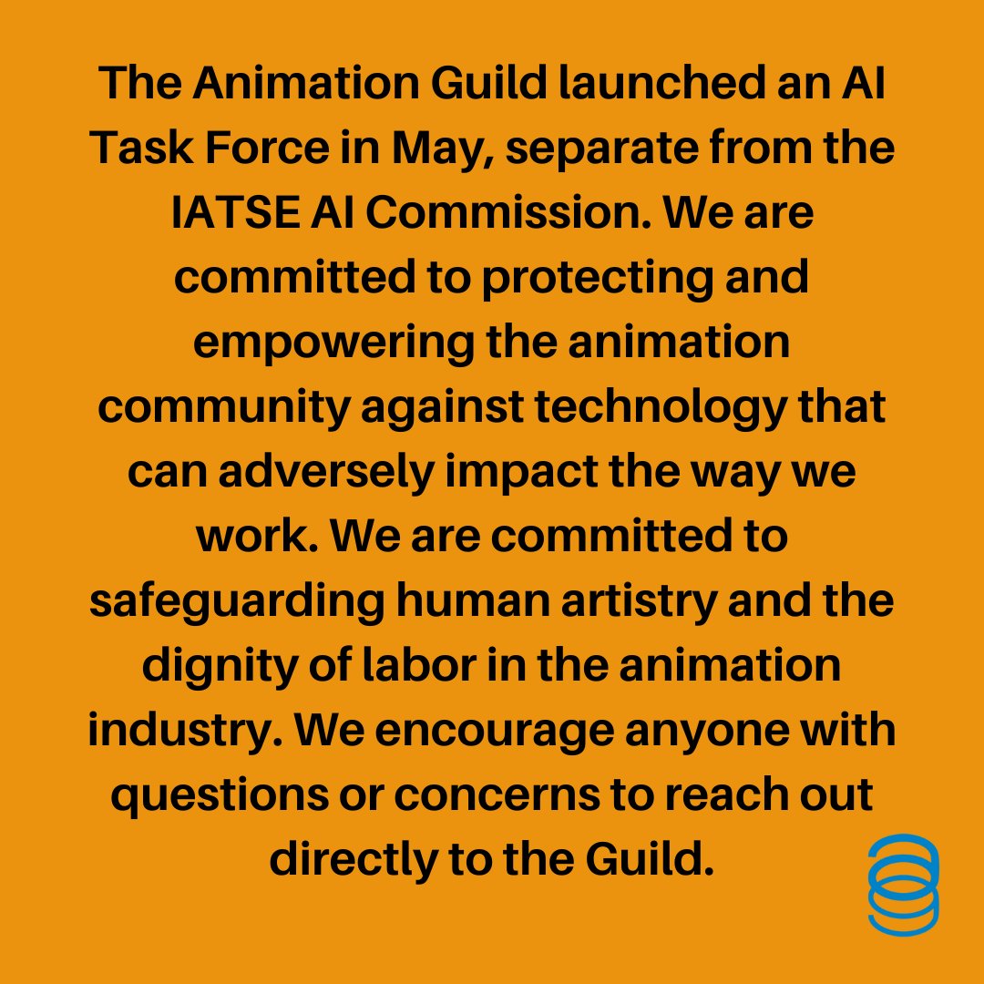 animationguild's tweet image. TAG launched an AI Task Force in May. We are committed to protecting and empowering the animation community against technology that can adversely impact the way we work. We are committed to safeguarding human artistry and the dignity of labor in the animation industry.