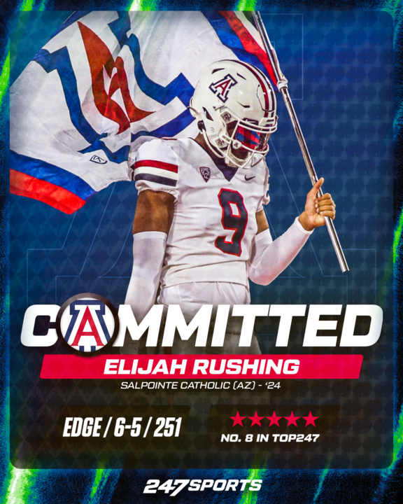 BREAKING: 5⭐️ EDGE Elijah Rushing has committed to Arizona 🏈

Rushing chose the Wildcats over Oregon, Notre Dame and Tennessee and becomes Arizona's highest ranked commit ever.