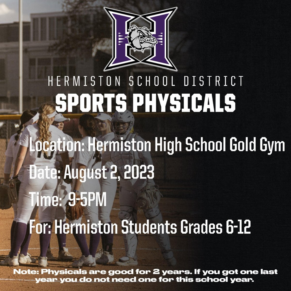 Mark this date on your calendar! The sports physicals will be free of charge for Hermiston School District students.