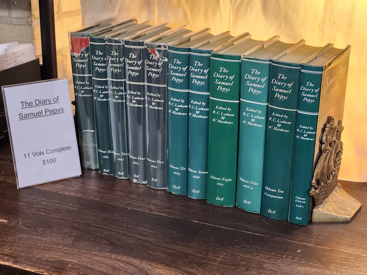 UCBookSale's tweet photo. Now at UC Bookshop - The Diary of Samuel Pepys edited by Latham and Matthews. Includes eyewitness account London plague and fire! Complete 11 vol set for only $100. In UC A102 M - Th 11 - 6; F 12 - 4. #samuelpepys #greatfireoflondon @UCLibrary_UofT @uc_alumni @UCStudentLife https://t.co/b2ZiuYFjsx