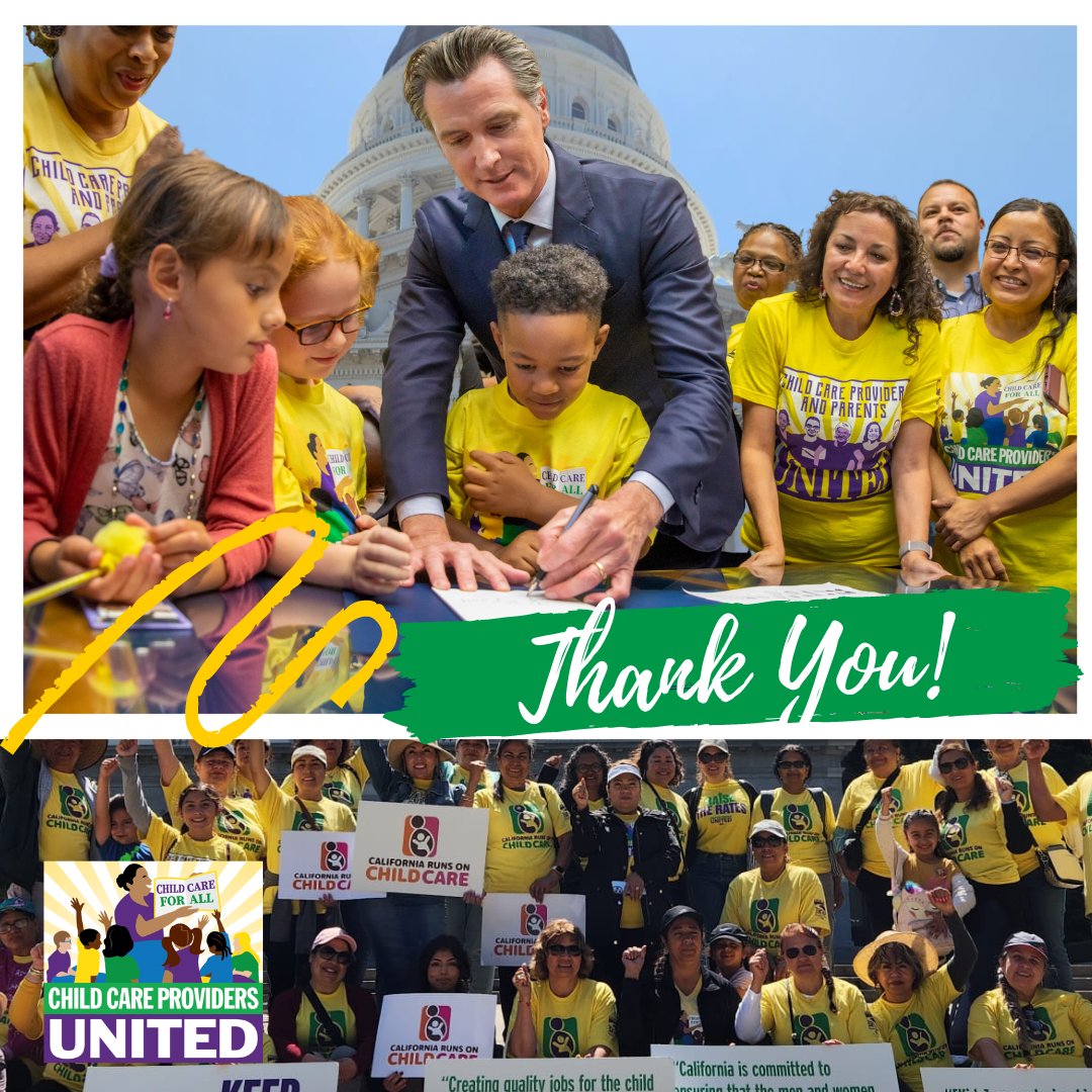 CCPU's 40,000 family child care providers are pleased to partner with Governor <a href="/GavinNewsom/">Gavin Newsom</a> to stabilize child care! #CARunsOnChildCare, and we appreciate your acknowledgement of the important work providers do and that they deserve to retire with dignity.#ChildCareForAll 🎉🪅🎊