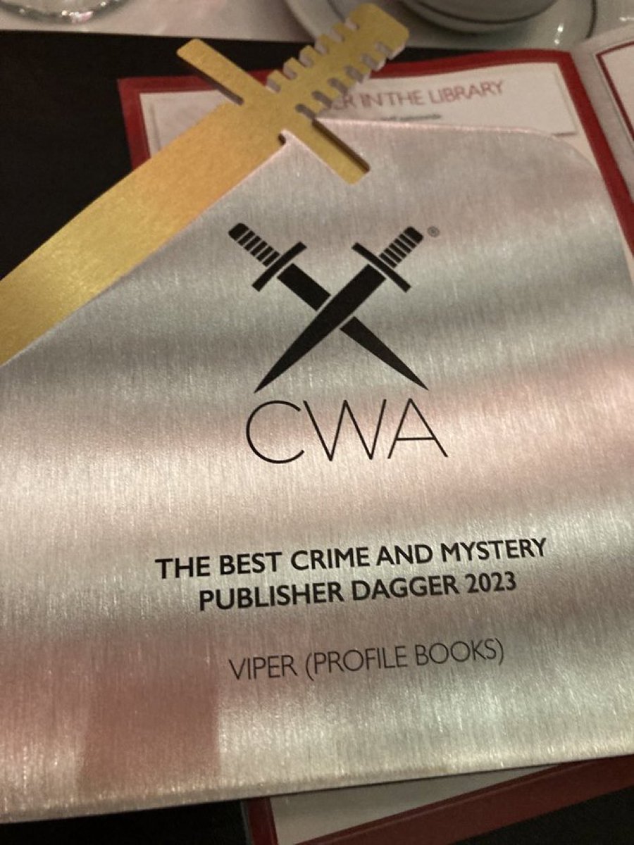 So proud to be a @ViperBooks author 😱 We’ve just won a #CWADaggers award for Best Crime and Mystery Publisher 🥂🍾 Congratulations @mirandajewess 🙌